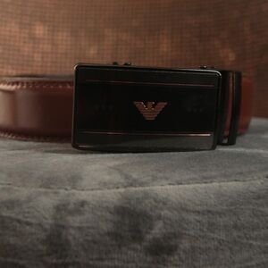 Emporio Armani Dark Brown 100% Leather Belt Black Buckle EUC